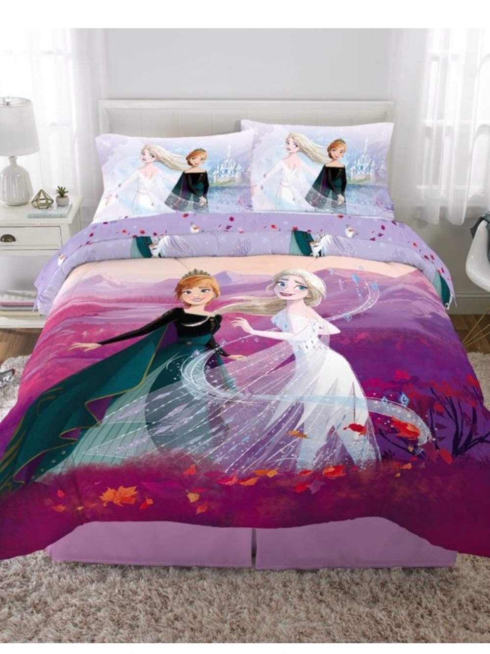 Full Purple & Blue Frozen-Themed Comforter and sheets